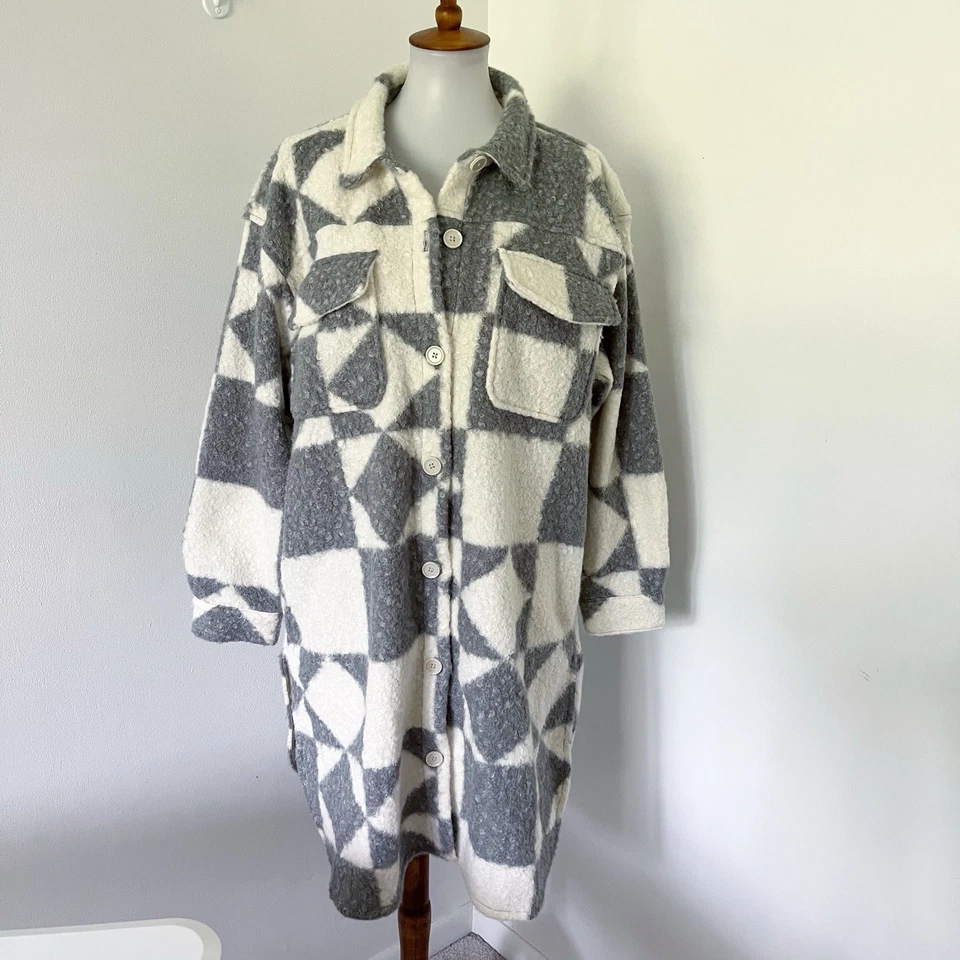 Chaqueta Camisa Maurices Gris Geo Longline XL Extra Grande Southwestern Boho Foto 2 de 4