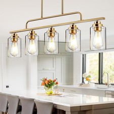 Dining Room Light Fixture - Brushed Gold 5-Light Farmhouse Chandelier Kitchen...