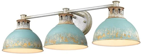 Kinsley 29"W Galvanized Steel and Teal 3-Light Bath Light - Picture 2 of 7