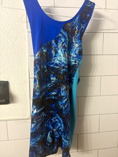 Danskin Now Girls Gymnastics Blue Abstract Leotard Unitard, Size L, Poly/Spandex