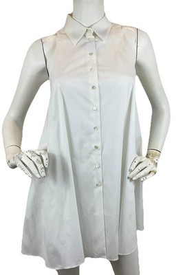 Walter Voulaz Sleeveless Button Up Tunic Blouse Trapeze Collar White Sz 40/US S