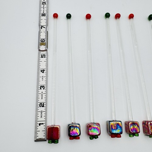 Vintage Christmas Gift Swizzle Sticks Hand Blown Glass Mixing Stir Stick 8pc Set - Picture 2 of 13