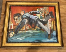 Original Oil on Canvas Fine Art Painting Modern Expressionist Style Framed City