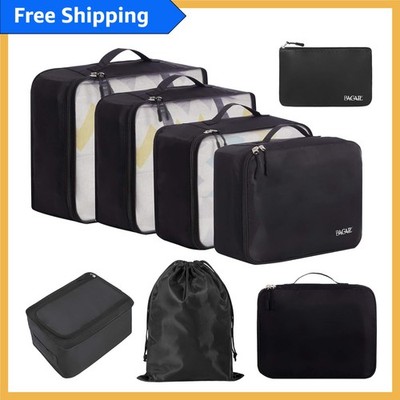 Space-Saving 8 Set Packing Cubes in Jet Black - Water-Resistant Travel Accessory