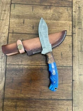 CUSTOM HANDMADE DAMASCUS RESIN HANDLE KNIFE WITH PREMIMUM LEATHER SHEATH 143/9