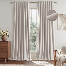 Ivory White Linen Blackout Curtains 84 inch Length 2 Panels for Bedroom Livin...