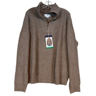 Modern Ambition Brown Merino Wool Blend Ribbed Quarter Zip Sweater XL NWT Cozy
