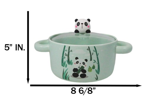 Grüner neugieriger Pandabär Donburi Ramen Suppenschüssel mit Glasdeckel und Griffen - Bild 7 von 9