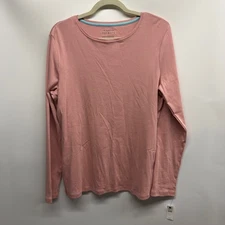 Talbots Women's Pink Long Sleeve Pima Cotton Crew Neck Tee Shirt Top Size L
