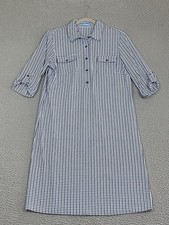 J McLaughlin Lawrence Shirt Dress Geo Print Size M Catalina Cloth Blue White EXC
