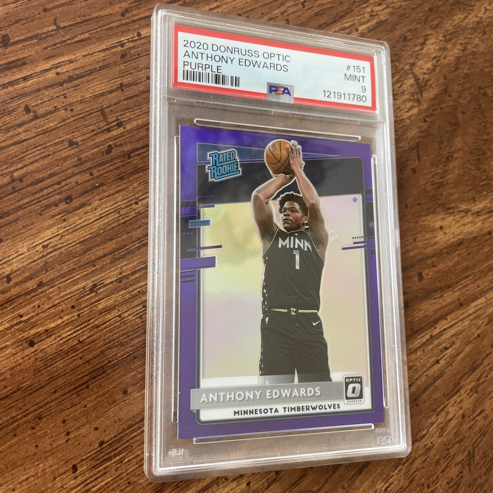 2020 Donruss Optic Anthony Edwards Purple Holo RC - PSA 9 view 2