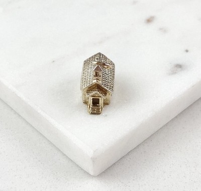 Vintage 925 Sterling Silber Gold Vermeil 3D Religiös Kirche Charm Anhänger 