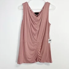 Donna Karan Blouse Womens Large Dusty Pink Sleeveless Blouse Stretch Ruched NWT