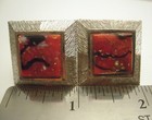 VINTAGE GROOVY MID-CENTURY MODERN CUFFLINKS SILVERTONE + RED FAUX MARBLE, LARGE! — photo 3