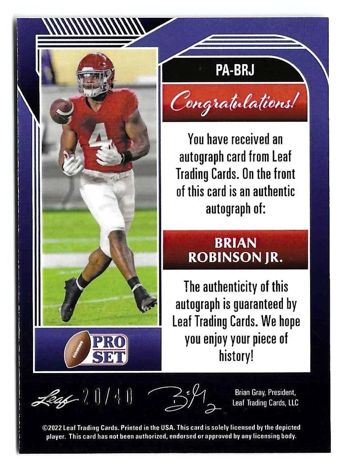 2022 Brian Robinson Jr. Leaf Pro Set Metal Rookie Auto Silver Wave 20/