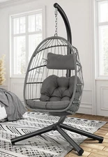 Hanging Egg Swing Chair with Heavy-Duty Foldable Wicker Swing Stand Patio Chair