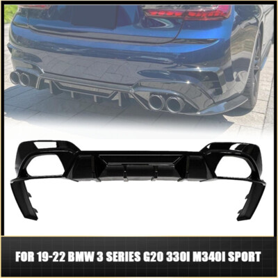 For 19-22 BMW 3 Series G20 330i M340i Sport Gloss Black Rear Bumper Lip Diffuser