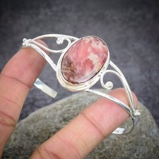 Rhodochrosite Gemstone Handmade 925 Solid Silver Jewelry Bangle Adjustable