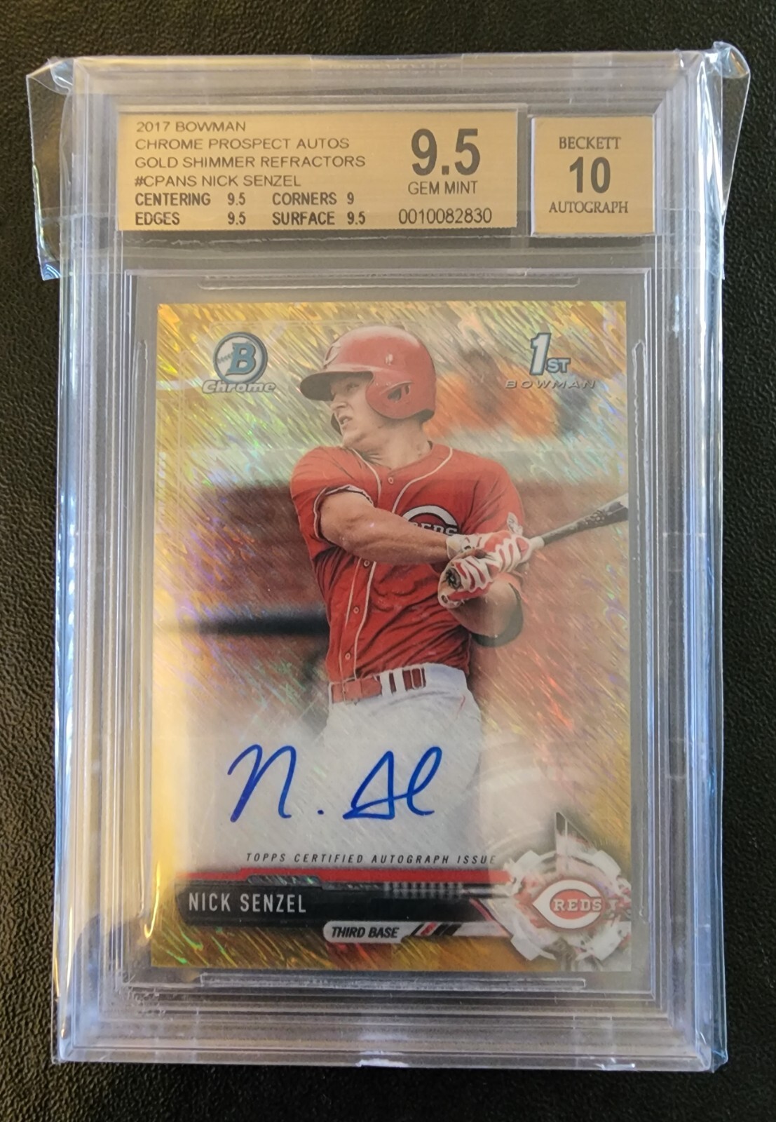 2017 BOWMAN CHROME NICK SENZEL RC GOLD SHIMMER REFRACTOR AUTO BGS 9.5/10, #26/50