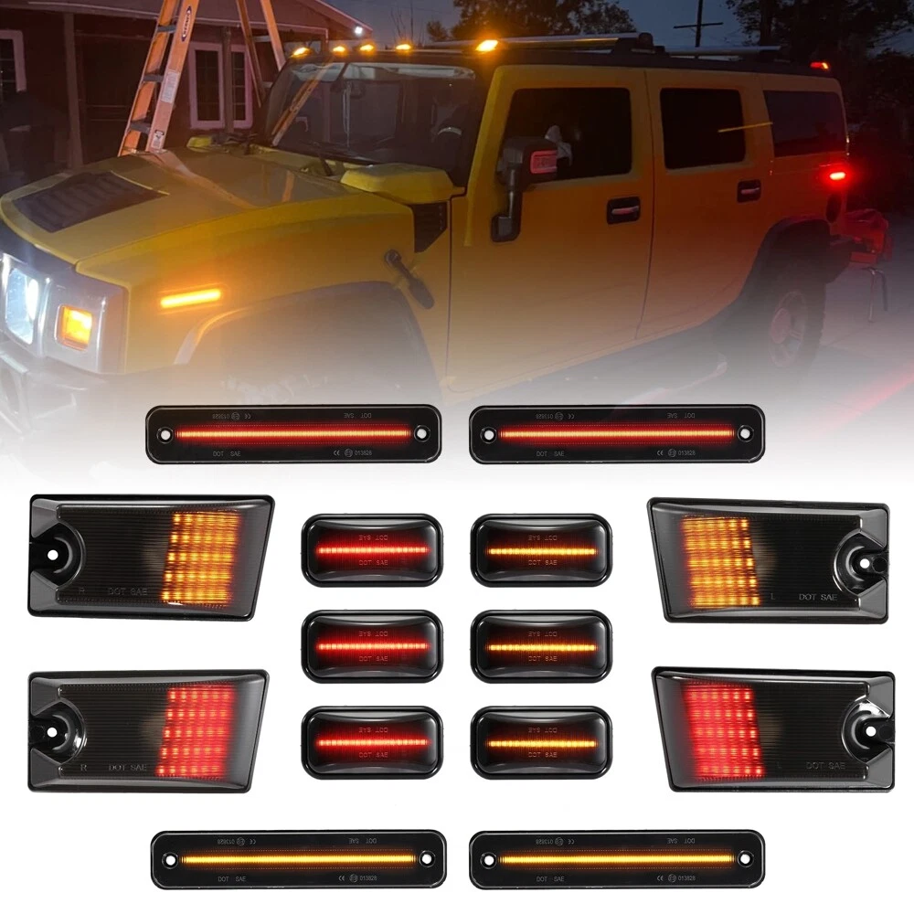 14x For 2003-2009 Hummer H2 Smoked LED Cab Roof Running Marker