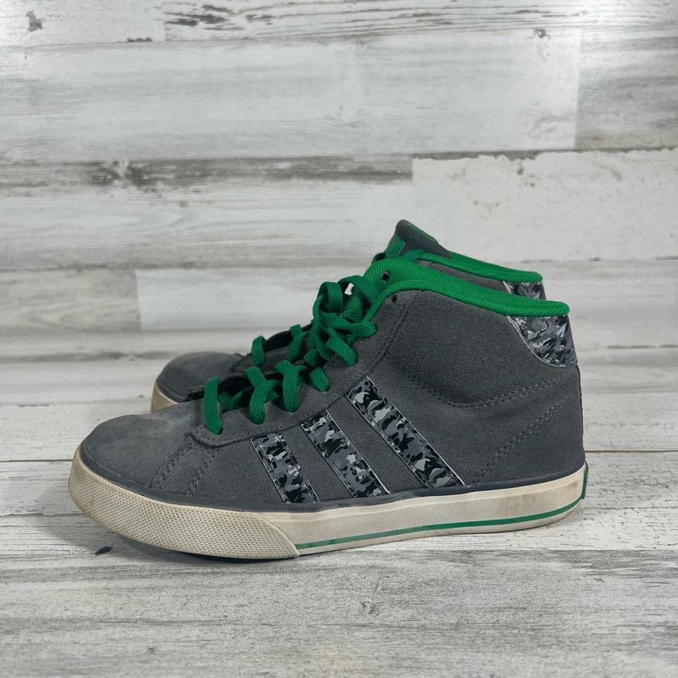 Adidas Niños Neo Prendas para el torso Alto Zapato Informal Tenis Gris Gamuza Verde Rayas 4 EE. UU. Foto 2 de 4