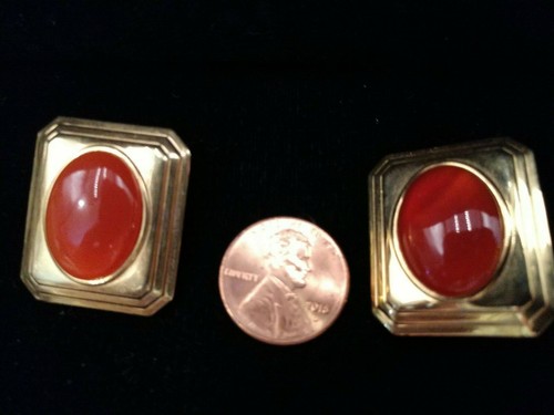 PENDIENTES CON BOTÓN DE METAL GEOMÉTRICO DE PLÁSTICO OVALADO ROJO NARANJA CLIP DE COLECCIÓN - Imagen 3 de 7