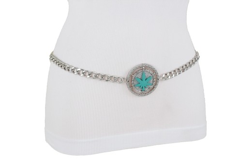 Silver Chain Stone Belt Women Heavy Spike Metal Jade Green 