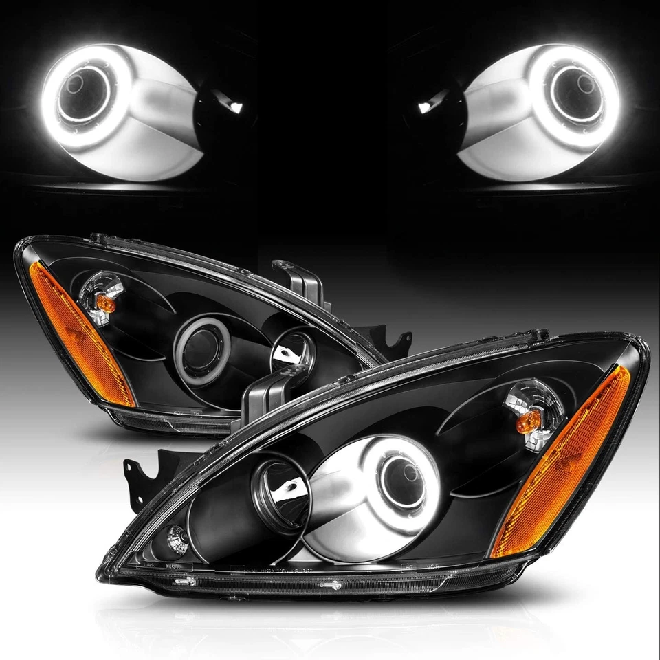 BLACK LED Halo Headlight Assembly For 2004-06 Mitsubishi Lancer Left+Right Sedan - image 2 of 4