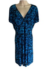 New Chaps 2 Tone Blue Floral Dress Stretch Empire Flare Sleeves L