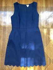 J Crew Women's Basketweave Scallop Edge Dress in Navy Size 6 Fully Lined