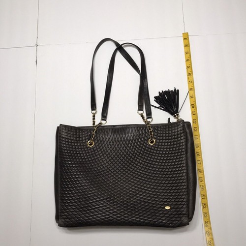 Vintage Bally Womens Leather Quilted Tote Bag Chain Dark Brown - Picture 12 of 12