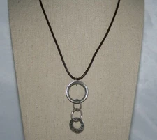 Silpada Sterling Silver Four Linked Rings Brown Leather Pendant Necklace N1821