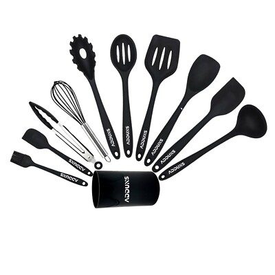 Silicone Kitchen Utensil Set with Holder 10 Piece Set by Adduns