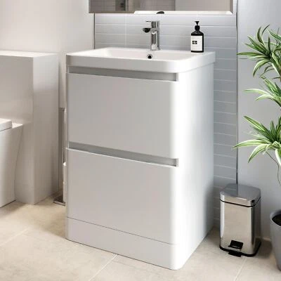 AURORA Regis Forma White Gloss Freestanding Vanity Unit with Basin - 600mm