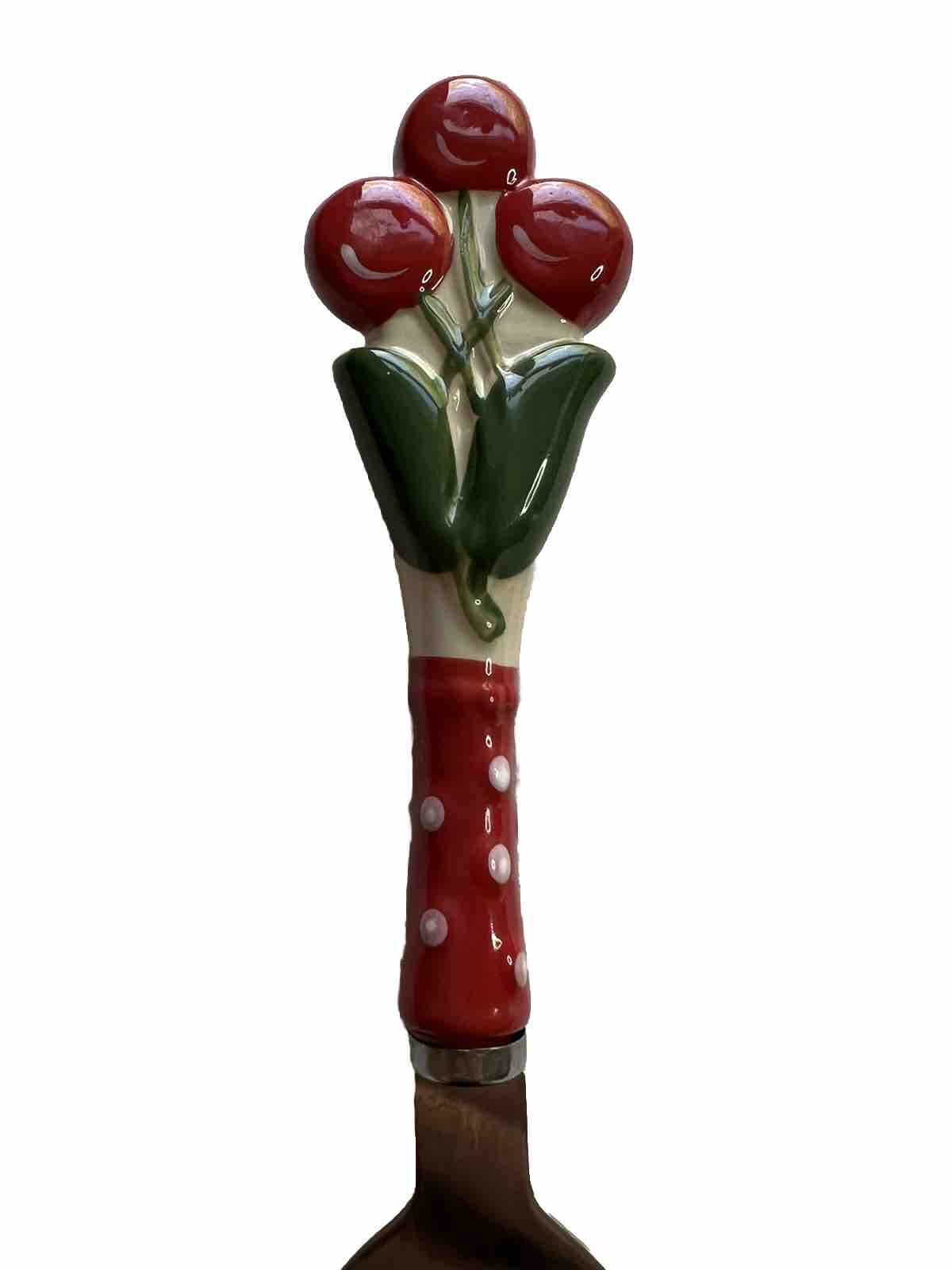 Ceramic Handle Pie Pastry  Cake Server Red Cherry Temptations By Tara Serrated