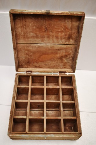 Vintage Wooden Apothecary Storage Box with Dividers 18x18 - Rustic Farmhouse Dec - Picture 9 of 13