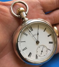 1883 Antique Waltham WM ELLERY 18s coin Silver 155g Pocket Watch Runs Fine