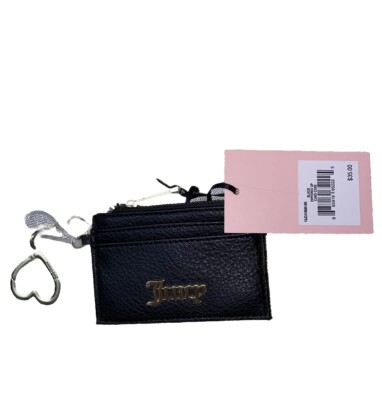 JUICY COUTURE BLACK ZIPPERED UP CARD CASE KEY RING WALLET NEW RETAIL $35 