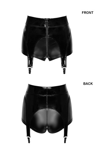 NOIR HANDMADE Glam Girl Straps-Shorts Wetlook + Lack Schwarz Hauteng KINKY GOTH - Picture 3 of 10