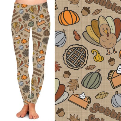 Thanksgiving Turkey Pumpkin Pie Women's Leggings w/ Pockets TC Plus Size  12-20