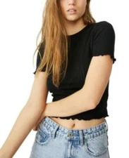 MSRP $15 Women's Little Sister Point Elle Tee Black Size XS