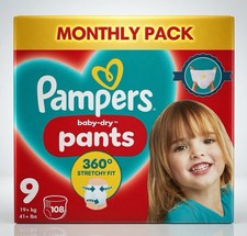 Pampers Baby Dry Size9 Diaper Pants 19+kg Stretchy Large Monthly Pack 108Nappies 0.32 per nappy