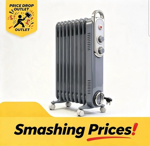 Vintage 9 Fin Oil Filled Radiator 2000W — Slate Blue — Adjustable Thermostat,...