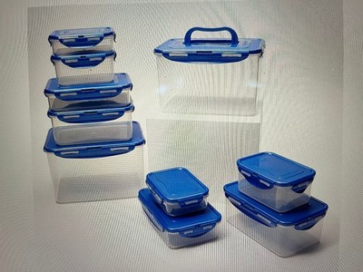 LocknLock 10-Pc Nestable Rectangle Set with 2 Handle Lids~Clear~K53874~Brand New