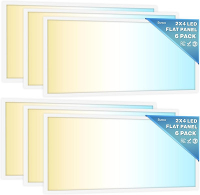 Sunco 6 Pack 2x4 LED Flat Panel Lights, 6500 Lumens, Dimmable, Selectable Watts