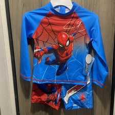New Marvel Boys Spiderman Rash Guard Shirt and Short Set UPF 50 Size 5 NWT