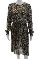 Zara Woman Women Blouson Dress Beige Animal Print Long Sleeve Size M