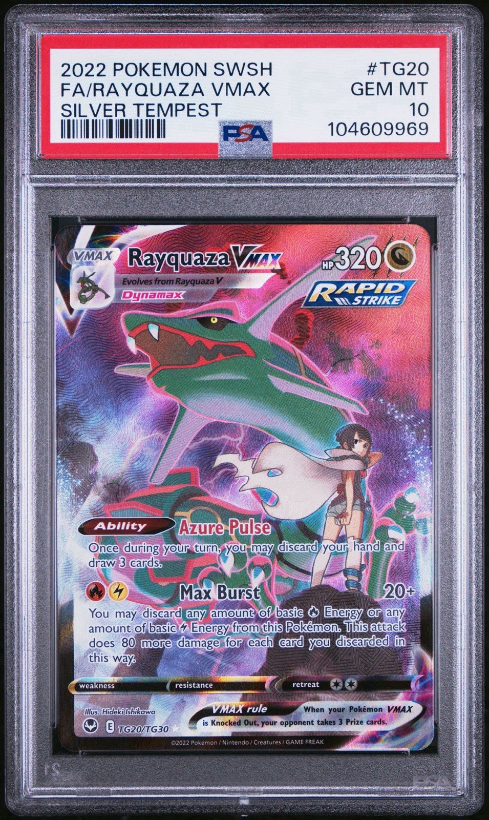 2022 POKEMON SWORD & SHIELD SILVER TEMPEST #TG20 FULL ART/RAYQUAZA VMAX PSA 10