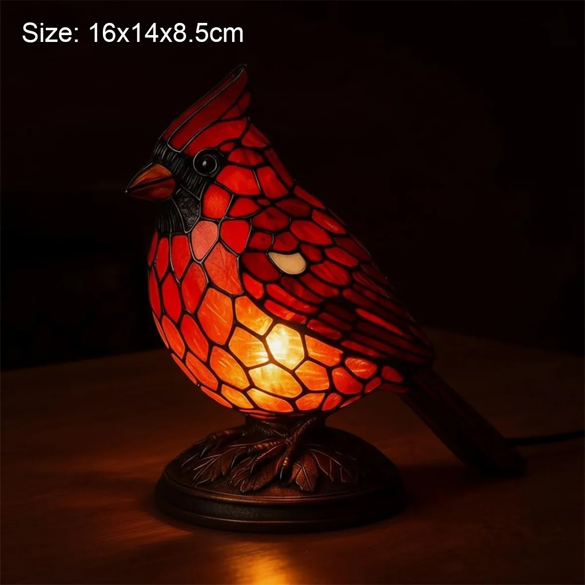 Cardinal Stained Glass Table Lamp Vintage Resin Bird Night Light Home Decor View 2