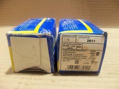 NEW LOT OF 2 LEVITON 2611 1PKJ5 2 POLE 3 WIRE GROUNDING LOCKING PLUG 